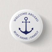 カスタムウェルカムアウ航海のトいかりブルー白 缶バッジ (正面)