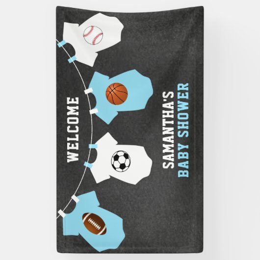 カスタムウェルカムスポーツテーマボーイベビーシャワー 横断幕 (縦)