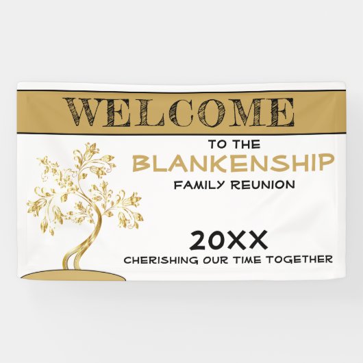 カスタムウェルカムファミリ懇親会名金ゴールドツリー 横断幕 (横)
