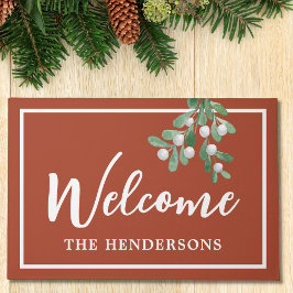 カスタムウェルカムミスタルトーレストホリデークリスマスドゥ ドアマット