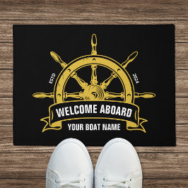 カスタムウェルカム航海のボードホイールブラック&金ゴールド ドアマット