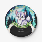 カスタムウォーターカラーウルフ誕生日 ペーパープレート (正面)