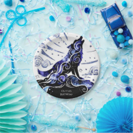 カスタムウォーターカラーウルフ誕生日 ペーパープレート