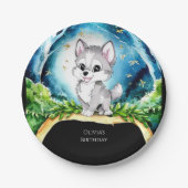 カスタムウォーターカラーウルフ誕生日 ペーパープレート (正面)
