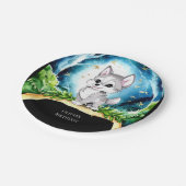 カスタムウォーターカラーウルフ誕生日 ペーパープレート (アングル)