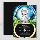 カスタムウォーターカラーウルフ誕生日 招待状 (正面/裏面)