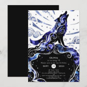 カスタムウォーターカラーオオカミの誕生日 招待状 (正面/裏面)