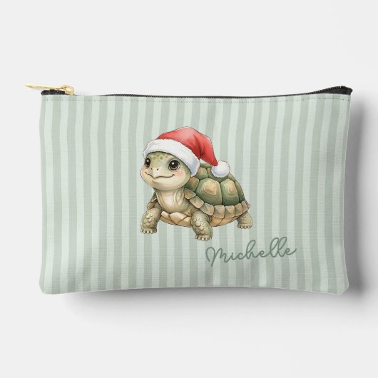 カスタムウォーターカラークリスマスゾウガメサンタ帽子 アクセサリーポーチ (正面)