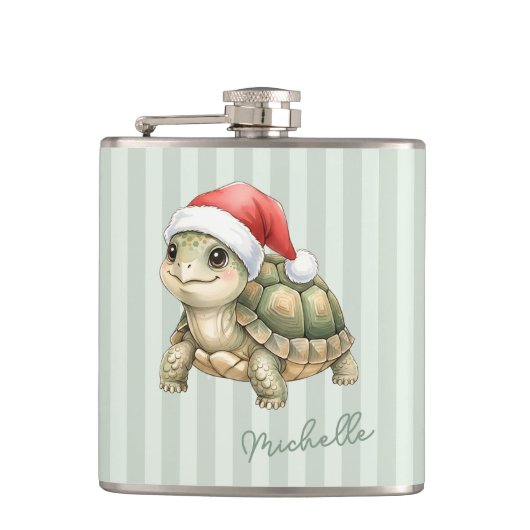 カスタムウォーターカラークリスマスゾウガメサンタ帽子 フラスク (正面)