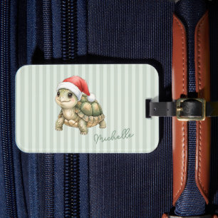 カスタムウォーターカラークリスマスゾウガメサンタ帽子 ラゲッジタグ