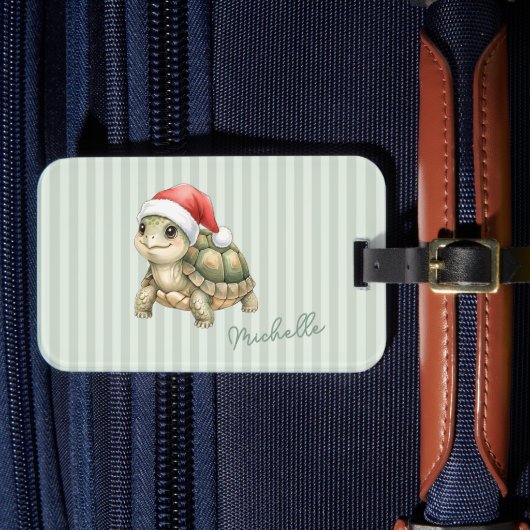 カスタムウォーターカラークリスマスゾウガメサンタ帽子 ラゲッジタグ (正面インサイチュ4)
