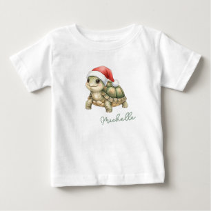 カスタムウォーターカラークリスマスリクガメサンタ帽子 ベビーTシャツ