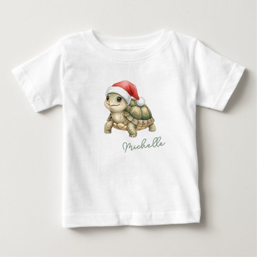 カスタムウォーターカラークリスマスリクガメサンタ帽子 ベビーTシャツ (正面)