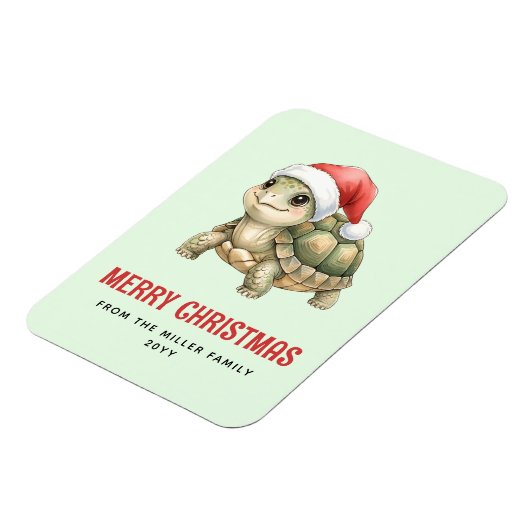 カスタムウォーターカラークリスマスリクガメサンタ帽子 マグネット (左側)