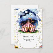 カスタムウォーターカラーサーカス誕生日 サンキューカード (正面/裏面)