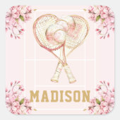 カスタムウォーターカラーテニスガール誕生日 スクエアシール (正面)