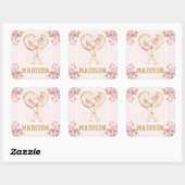 カスタムウォーターカラーテニスガール誕生日 スクエアシール (シート)