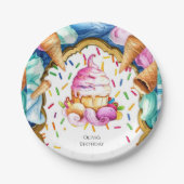 カスタムウォーターカラーデザートアイスクリーム誕生日 ペーパープレート (正面)