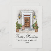 カスタムウォーターカラーハウスアンドドッグハッピー シーズンカード (正面/裏面)