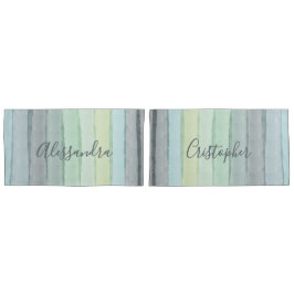 カスタムウォーターカラーパステルレトロストライプブルーグリーン 枕カバー