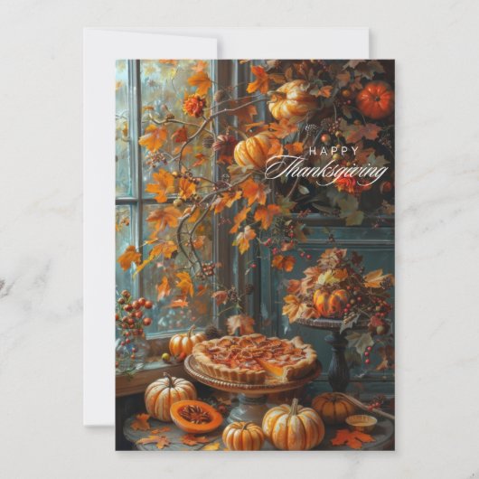 カスタムウォーターカラーパンプキンパイハッピーサンクスギビング シーズンカード (正面)