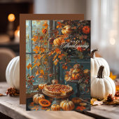 カスタムウォーターカラーパンプキンパイハッピーサンクスギビング シーズンカード