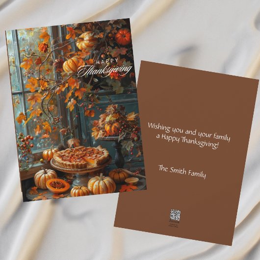 カスタムウォーターカラーパンプキンパイハッピーサンクスギビング シーズンカード