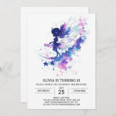 カスタムウォーターカラーフェアリー誕生日 招待状 (正面/裏面)