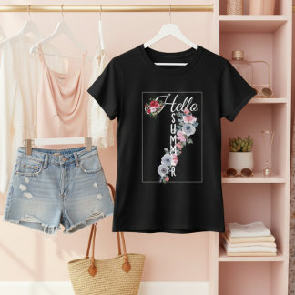カスタムウォーターカラーフローラルタイポグラフィーヘローサマー Tシャツ