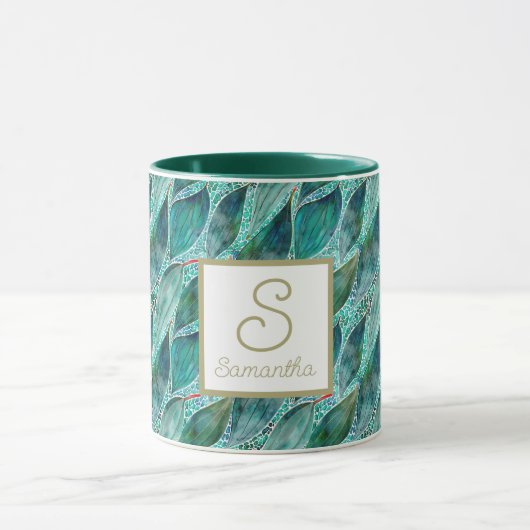 カスタムウォーターカラーユーカリプトゥスブルーリバー葉ズMu マグカップ (中央)