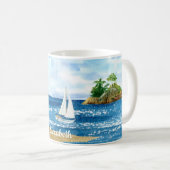 カスタムウォーターカラーライトハウスシルボートビーチ コーヒーマグカップ (正面右)