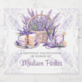 カスタムウォーターカラーラベンダーブランチ誕生日 スパークリングワインラベル (シングルラベル)