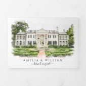 カスタムウォーターカラー結婚ホテル 三つ折り招待状 (カバー)