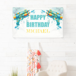 カスタムウォーターガンサマー子供の誕生日 横断幕