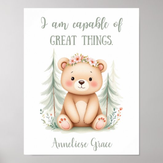 カスタムウォーターフェミニンカラーベアウッドランド子供部屋 ポスター (正面)
