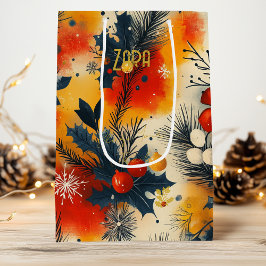 カスタムウォームトーンパインアンドベリー抱き枕 ワインギフトバッグ