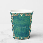 カスタムウッドエメラルドグリーン&マ素朴ンリー誕生日 紙コップ (裏面)