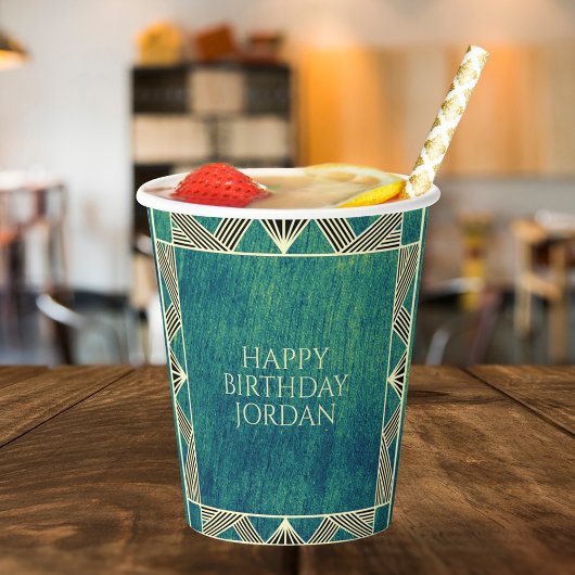 カスタムウッドエメラルドグリーン&マ素朴ンリー誕生日 紙コップ