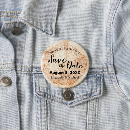 カスタムウッドカット素朴ディスク結婚式の日付を保存 缶バッジ (インサイチュ)