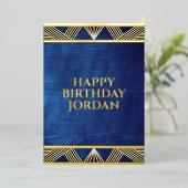 カスタムウッドモダンネイビーブルー男らし誕生日 箔招待状 (立ち正面)