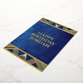 カスタムウッドモダンネイビーブルー男らし誕生日 箔招待状 (回転した状態)