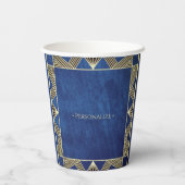 カスタムウッドモダンネイビーブルー男らし誕生日 紙コップ (裏面)