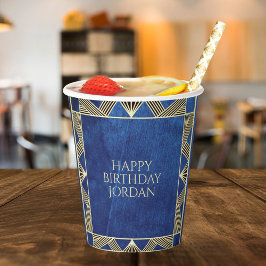 カスタムウッドモダンネイビーブルー男らし誕生日 紙コップ