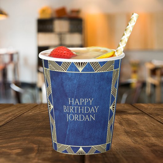 カスタムウッドモダンネイビーブルー男らし誕生日 紙コップ
