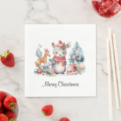 カスタムウッドランドアニマルズクリスマスウォーターカラーアート スタンダードランチョンナプキン (インサイチュ)