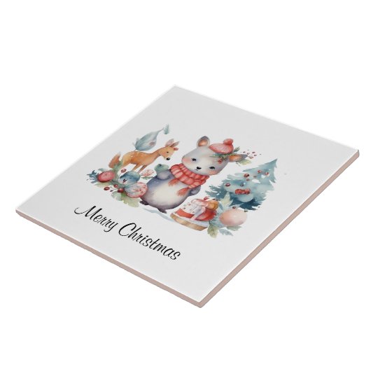 カスタムウッドランドアニマルズクリスマスウォーターカラーアート タイル (側面)