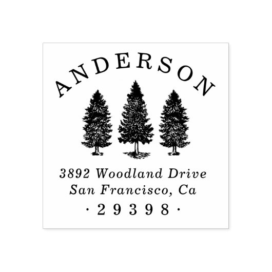 カスタムウッドランドパインズファミリーネーム差出人住所 ラバースタンプ (インプリント)
