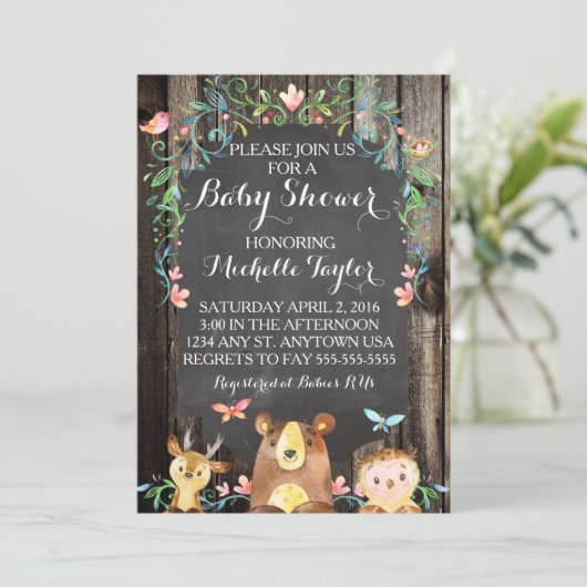 カスタムウッドランド動物の赤ちゃんシャワー招待 招待状 (スタンド正面)
