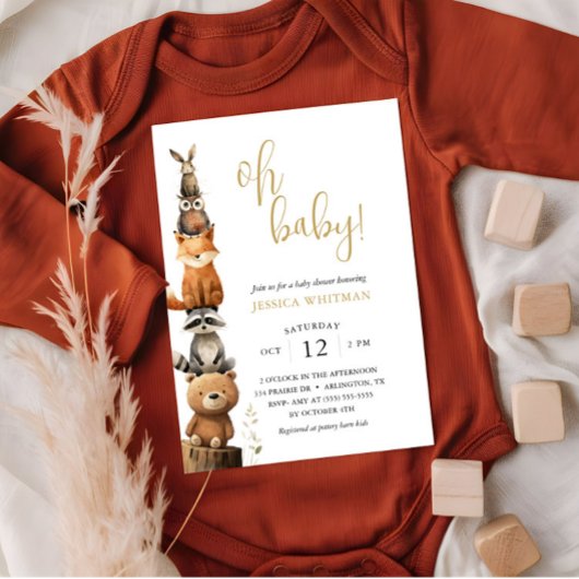 カスタムウッドランド動物可愛い素朴な赤ちゃんシャワー 招待状