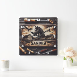 カスタムウマとバーンズの版木、銅版、版画ウッド スクエア壁時計